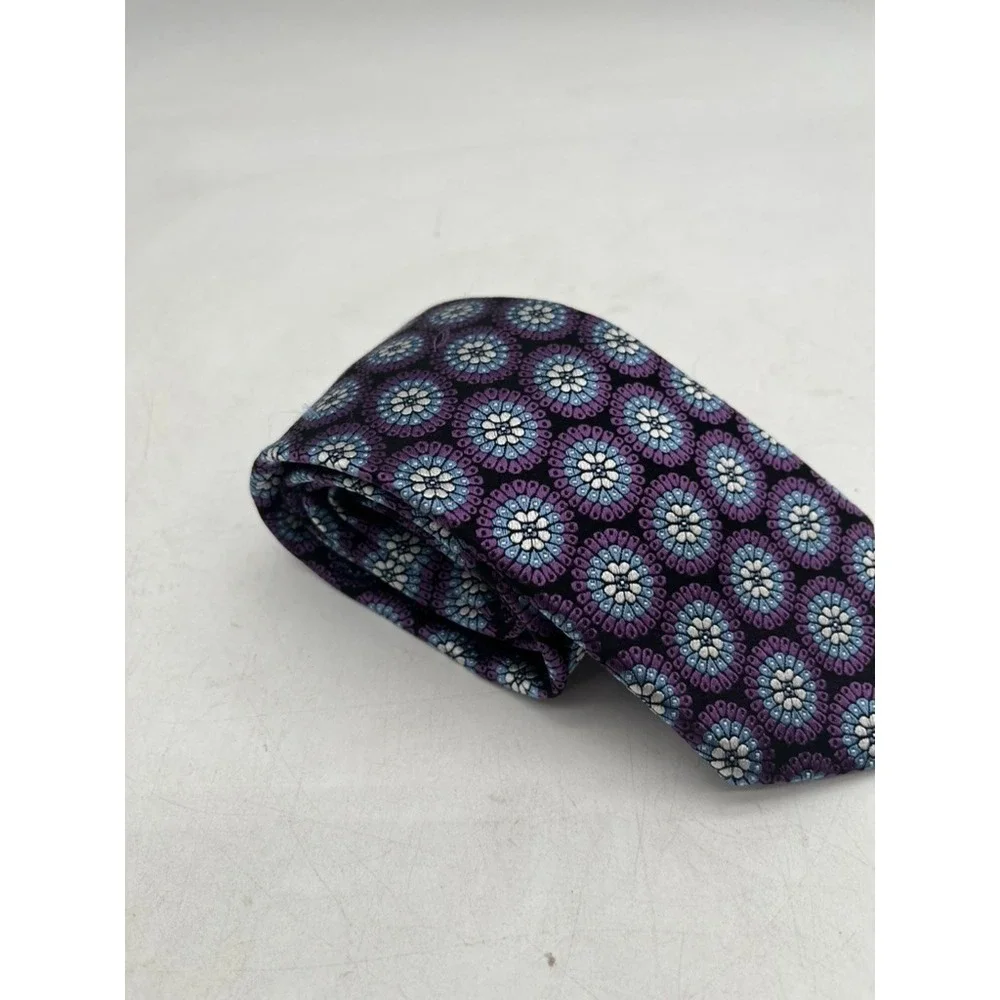 NWT Ermenegildo Zegna Silk Tie Purple BlueWhite Floral Made in Italy Size 59